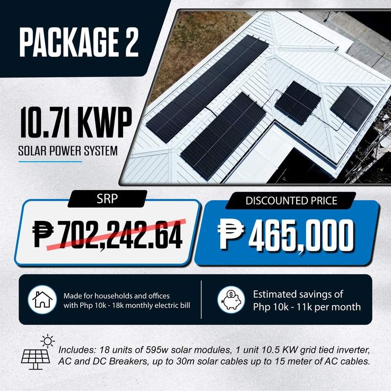 10.71 kWp solar power system package for homes and offices with discounted solar installation pricing in the Philippines.